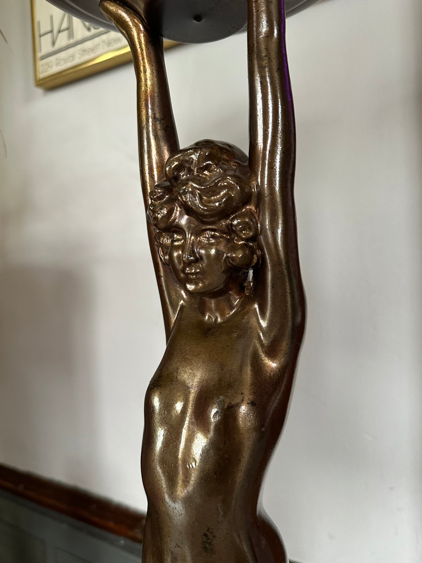 Art Deco Bronzed Spelter Nude Woman Stranding Ashtray | Plant Stand