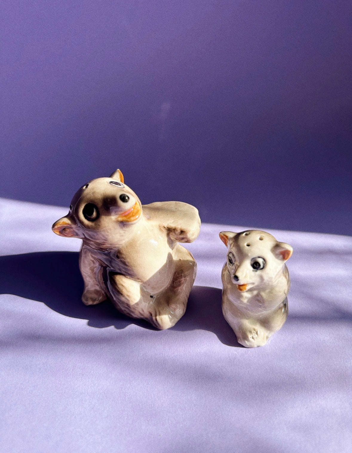 Vintage Ceramic Momma Bear & Cub Salt & Pepper Shakers