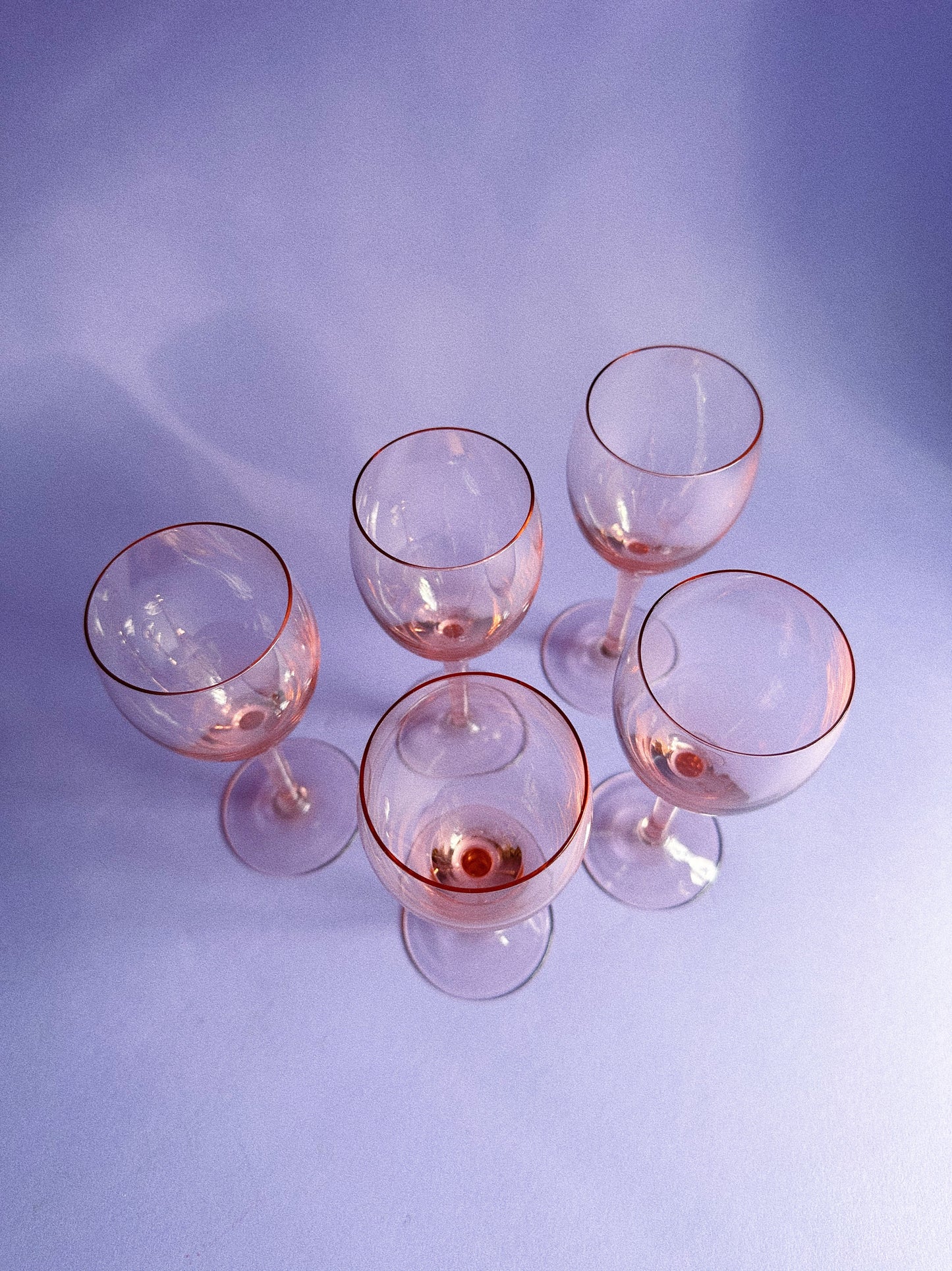 Vintage Set of 5 Pink Glass Wine Glasses