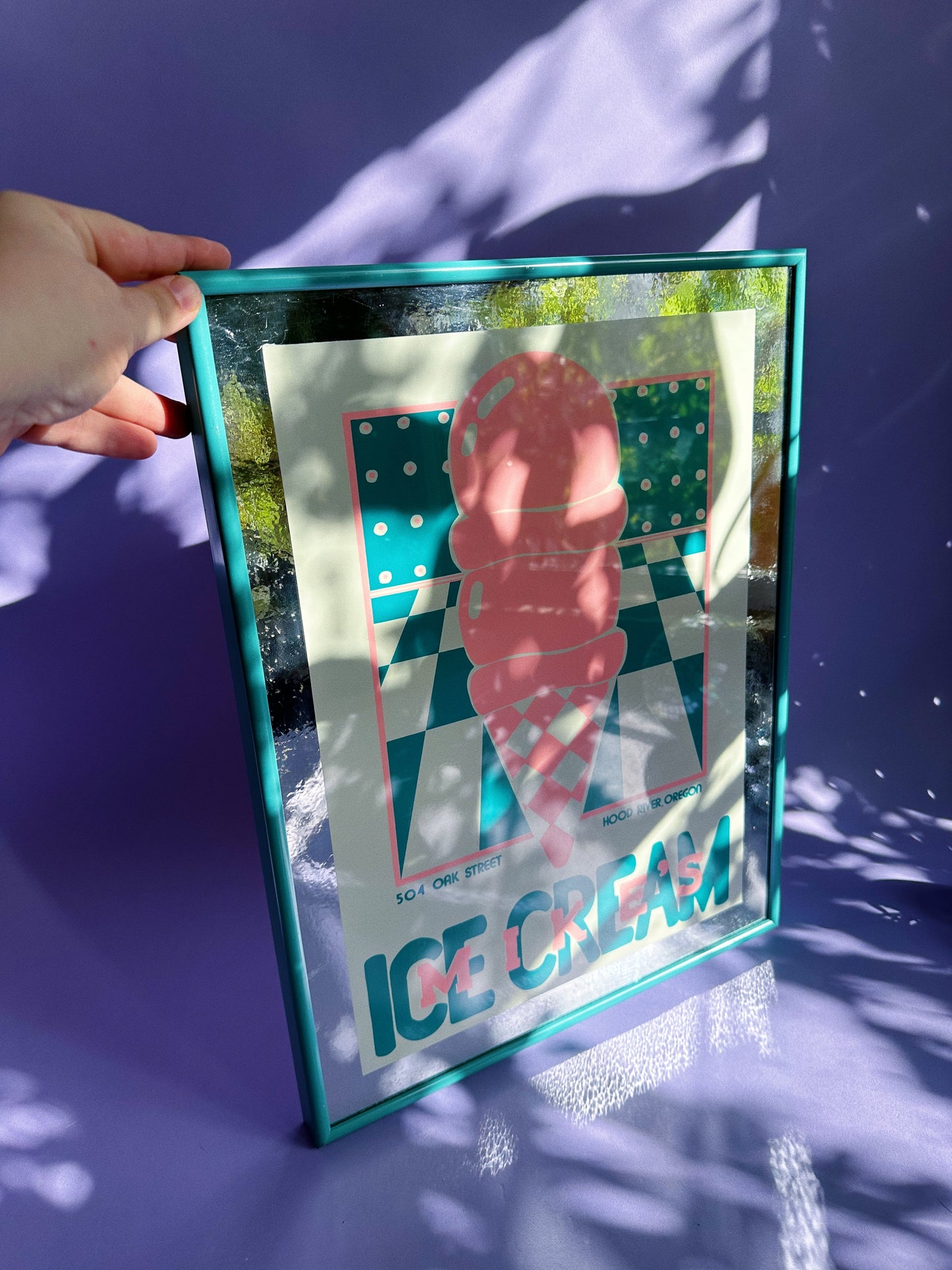 Vintage Framed Post Modern 80s Mike’s Ice Cream Mirror / Print