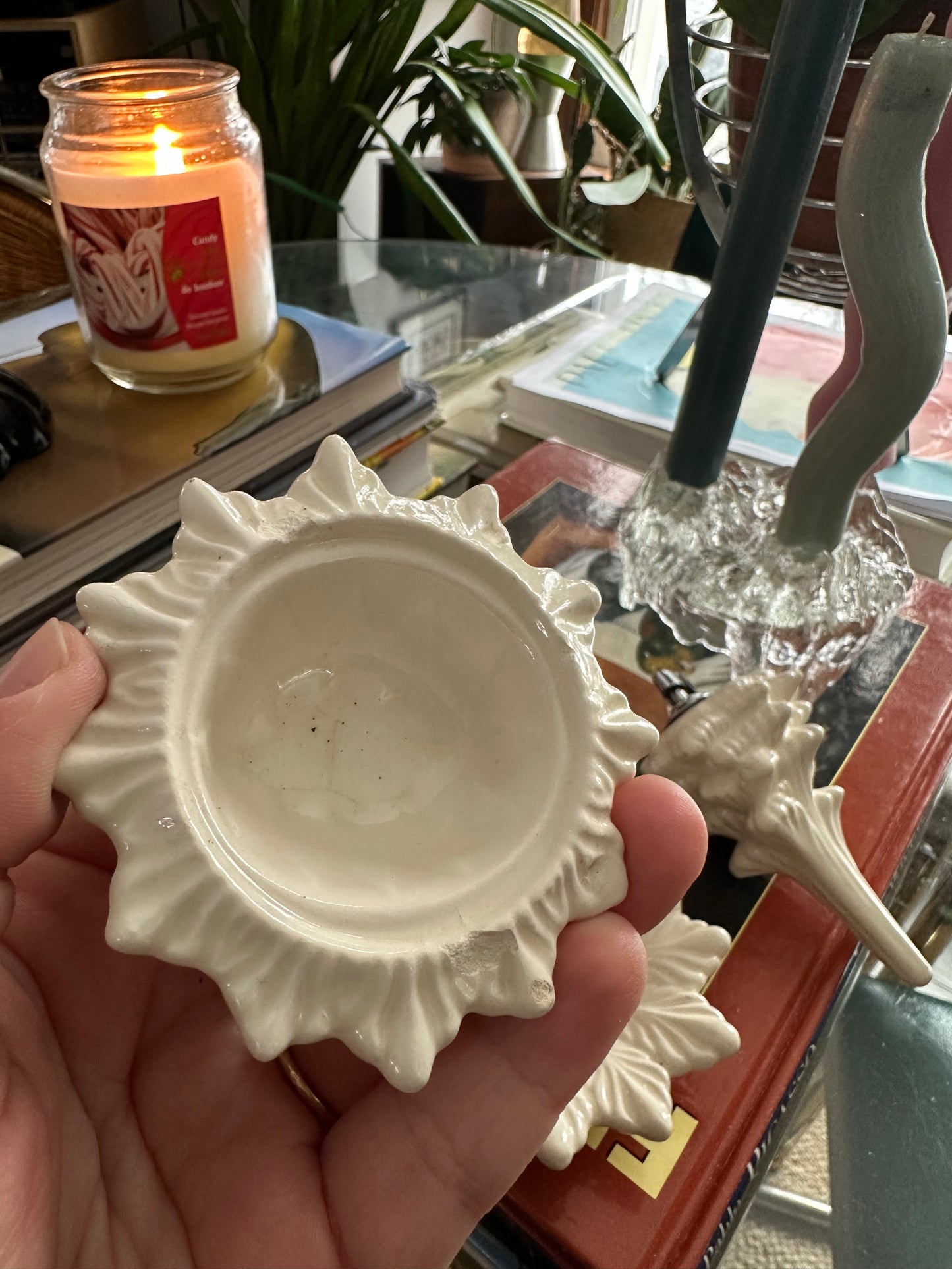 Vintage Stacking Ceramic Christmas Tree Lighter Ashtrays Cream