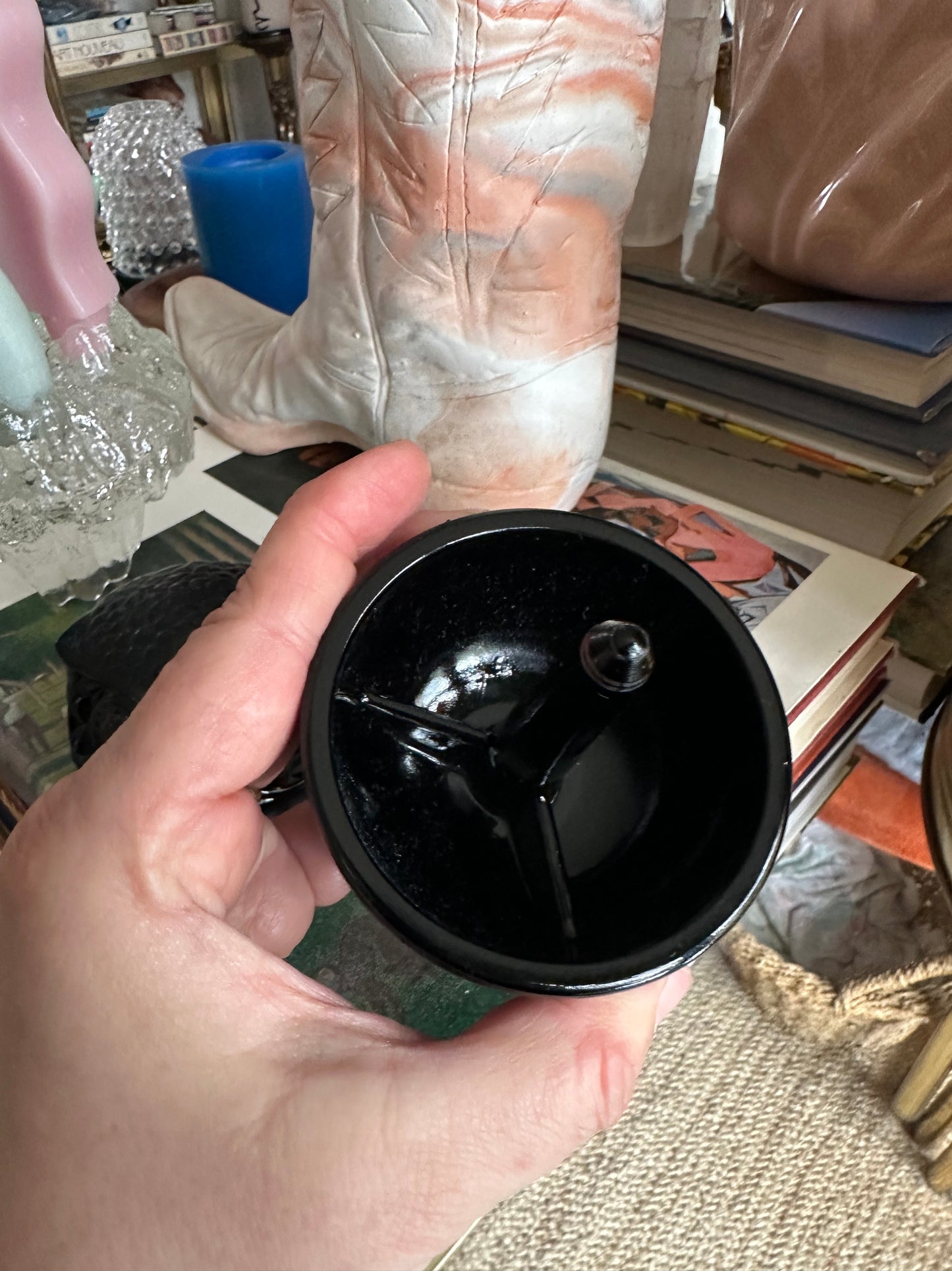 Vintage Fenton Glass Wise Owl Decision Maker Black Trinket Dish – Swivel Head