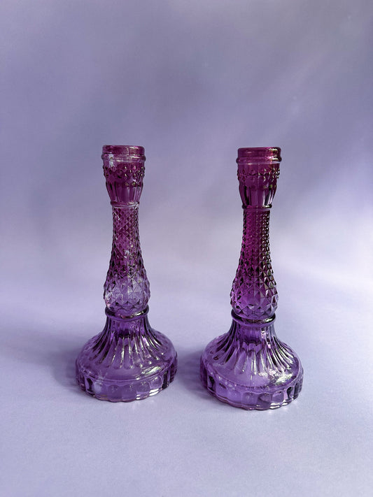 Purple Glass Candlesticks