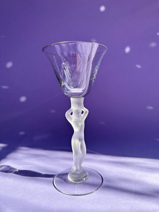 Bayel French Art Deco Crystal Cocktail/Wine Glass Nude Woman Stem