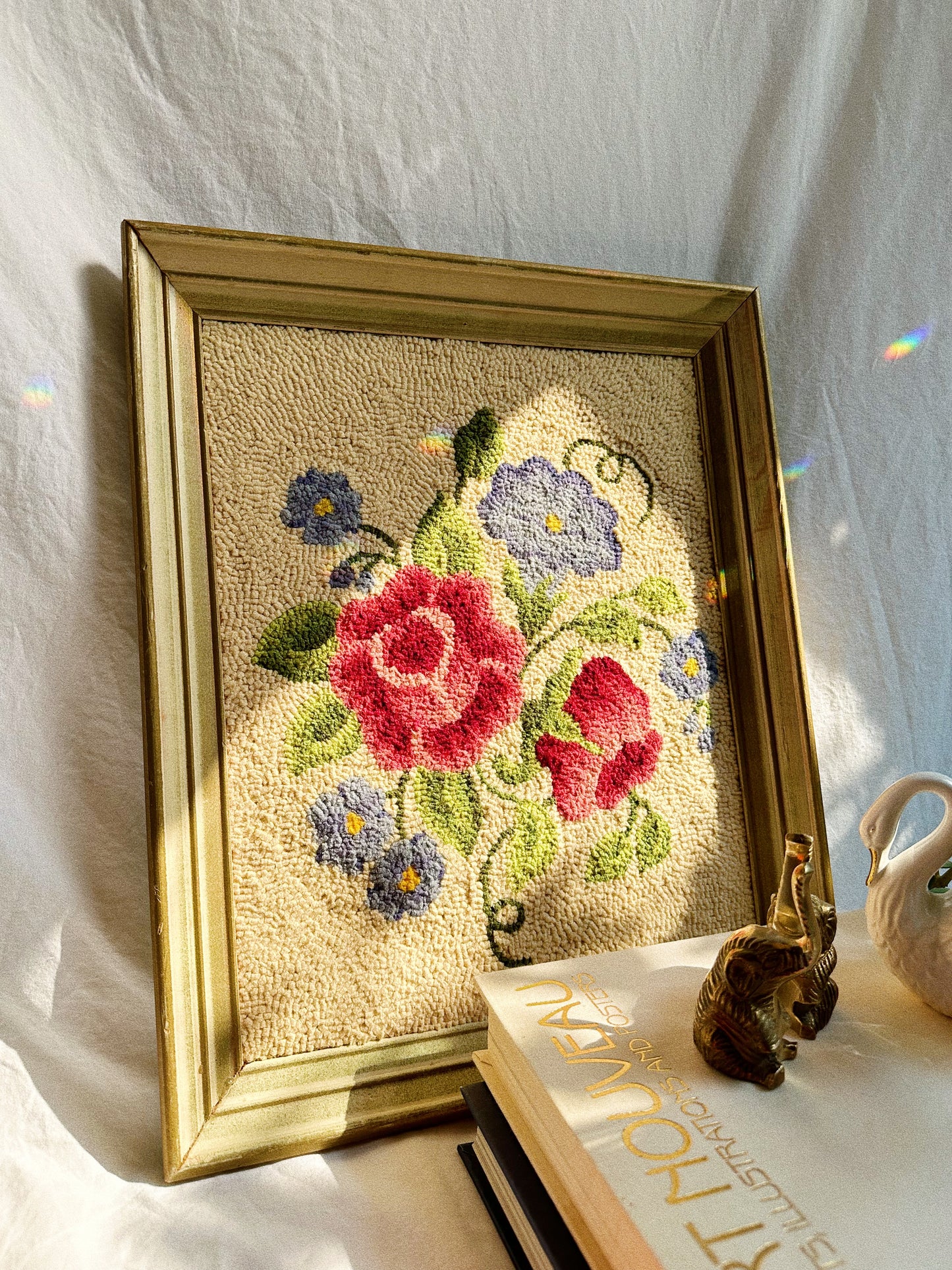 Gorgeous Vintage Embroidered Floral Wall Hanging