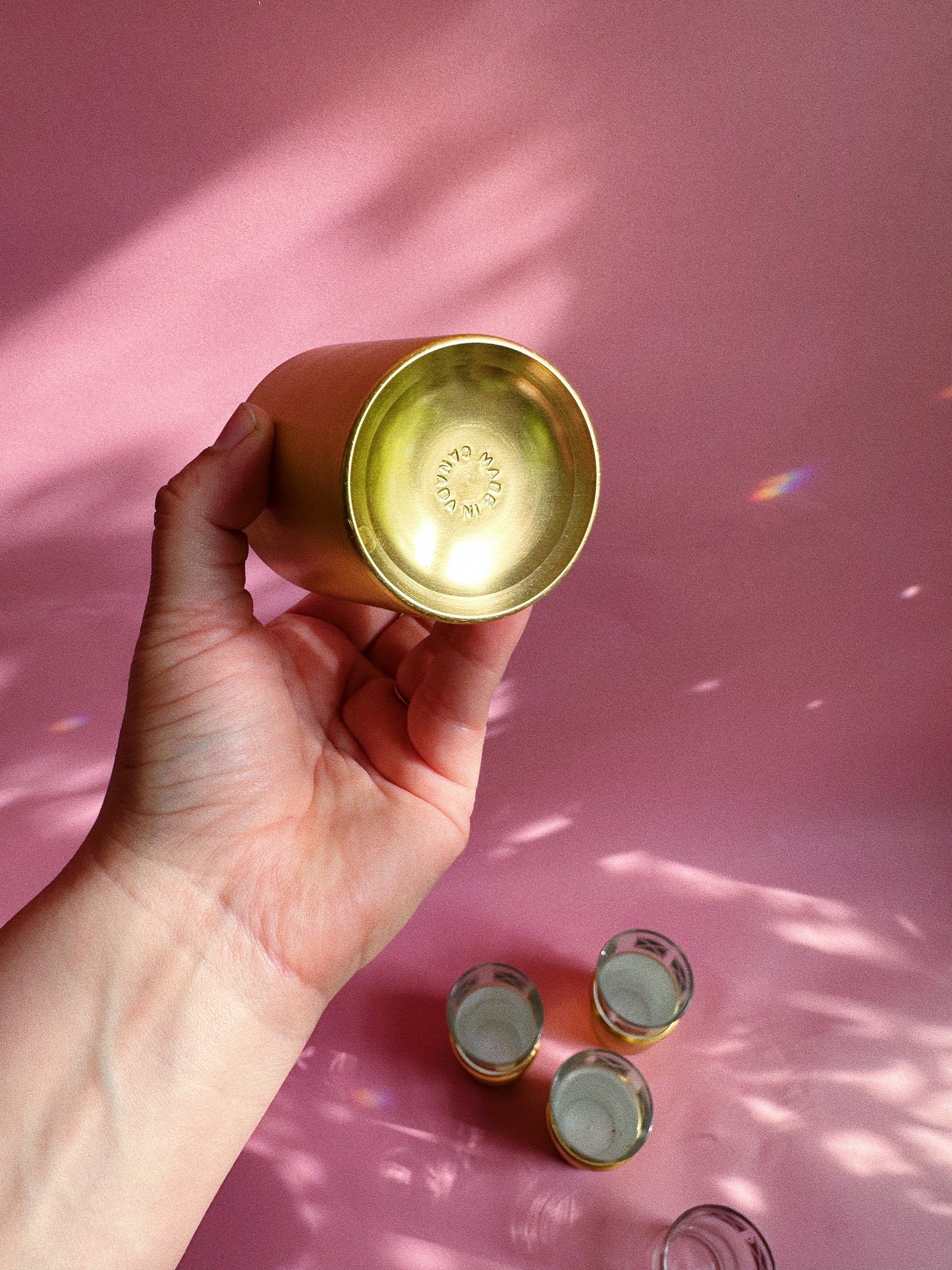 MCM Set of 4 Gold Detailed Dominion Glassware, Drinking Glasses w/ Insulators