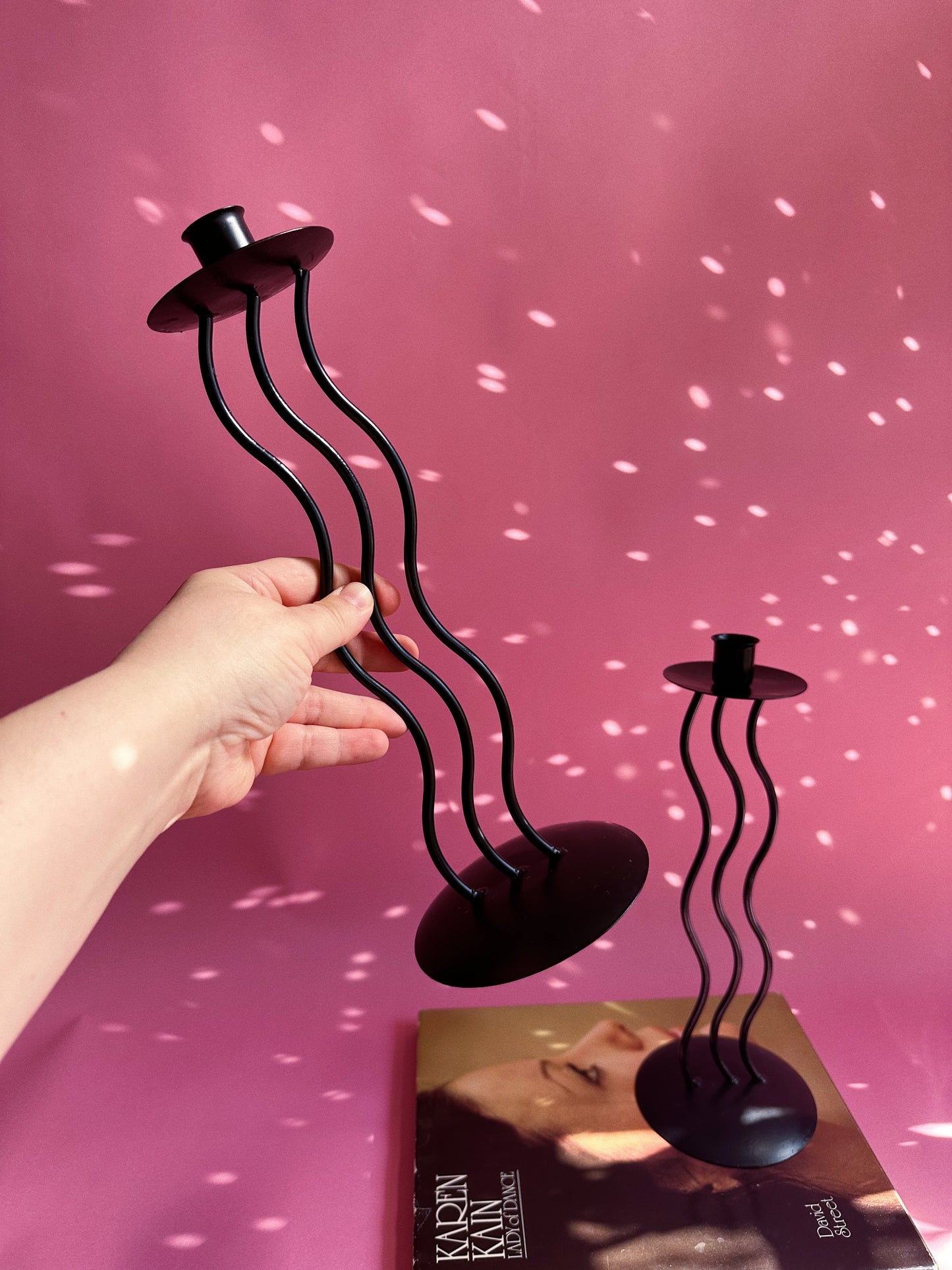 Vintage Post Modern Sculptural Squiggle Wrought Iron 1990s Memphis Candlesticks