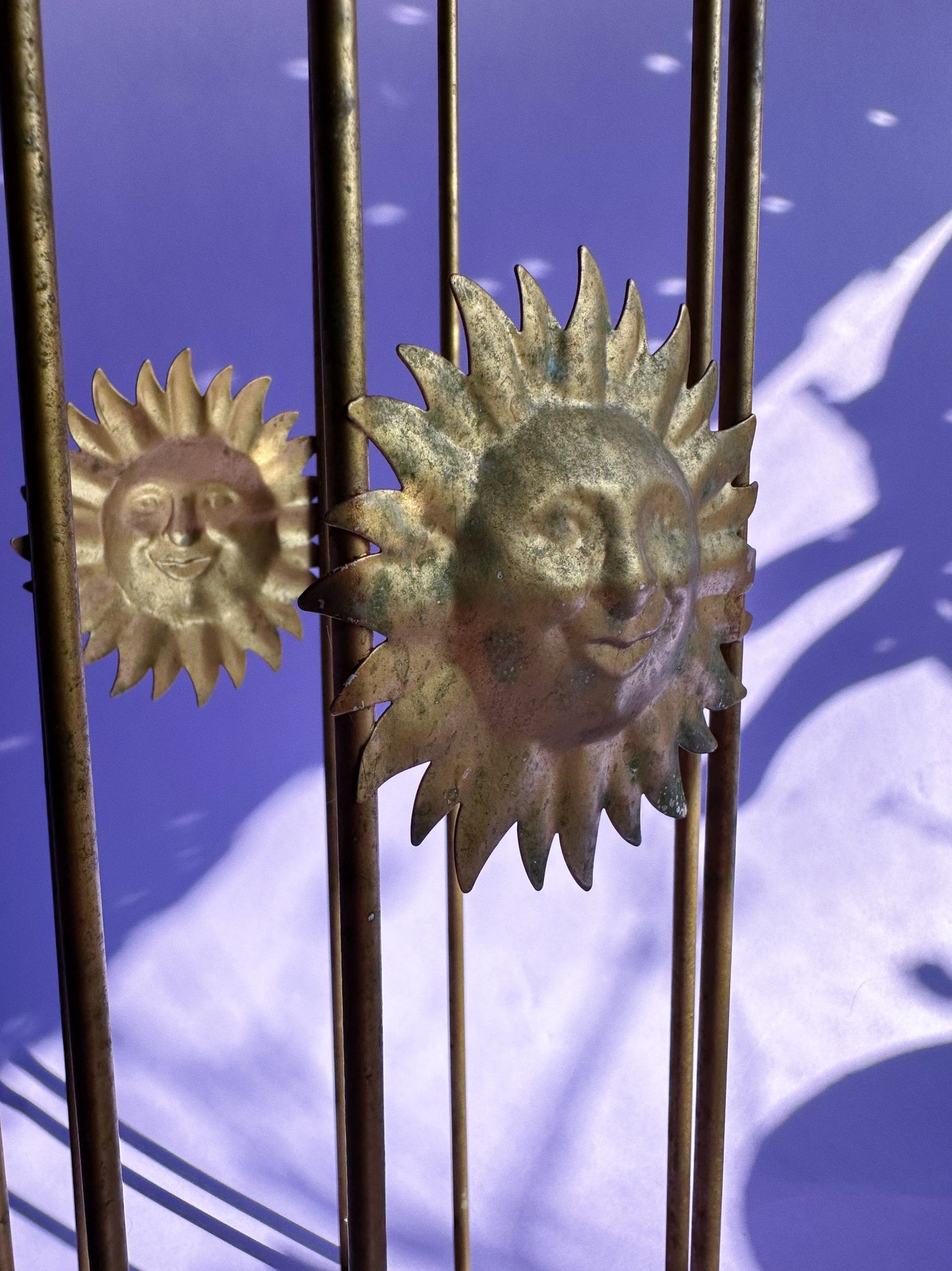 Vintage Celestial Sun Toilet Paper Stand Holder Gold Tone Metal 17” High