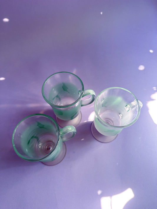 Vintage Libbey Frosted Footed Glass Mugs Cups with Handle, Set of 3