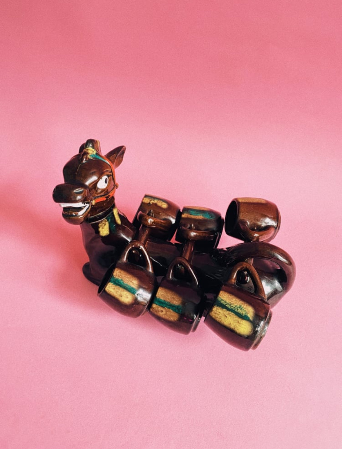 Vintage MCM Donkey Decanter With Six Shot Glasses