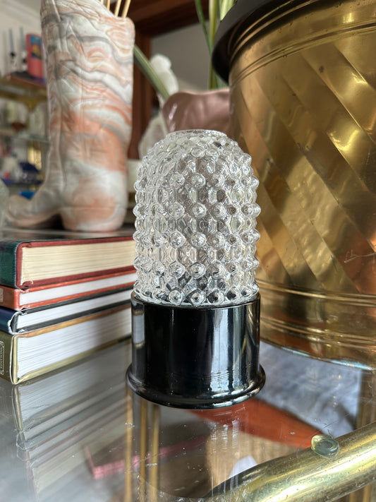 Mosser Hobnail Glass Courting Fairy Light Lamp with Black Glass Base