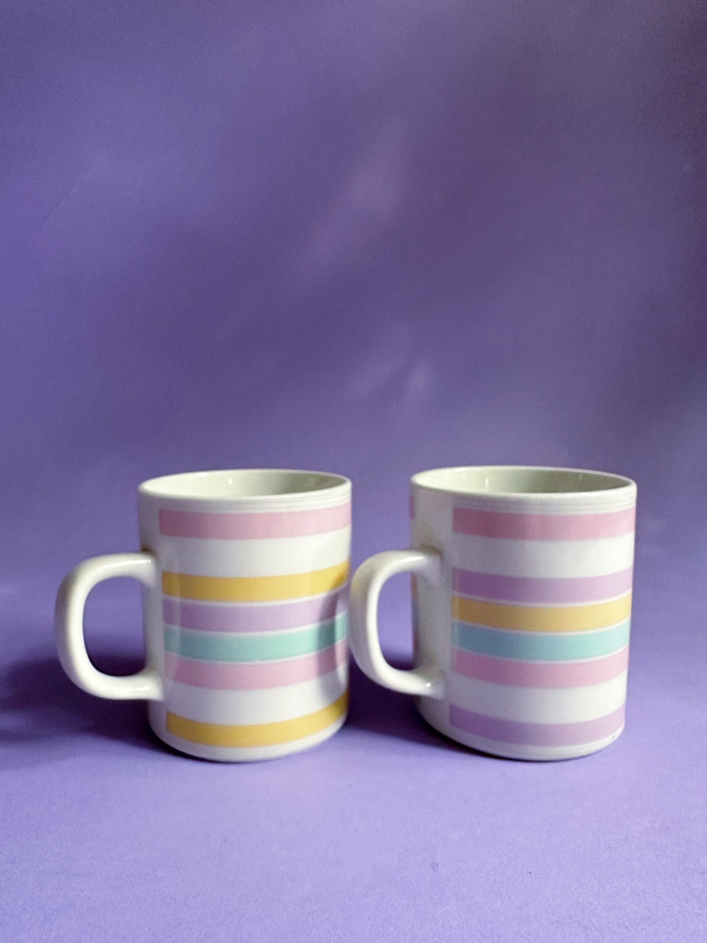 Vintage Pair of Pastel Striped Mugs