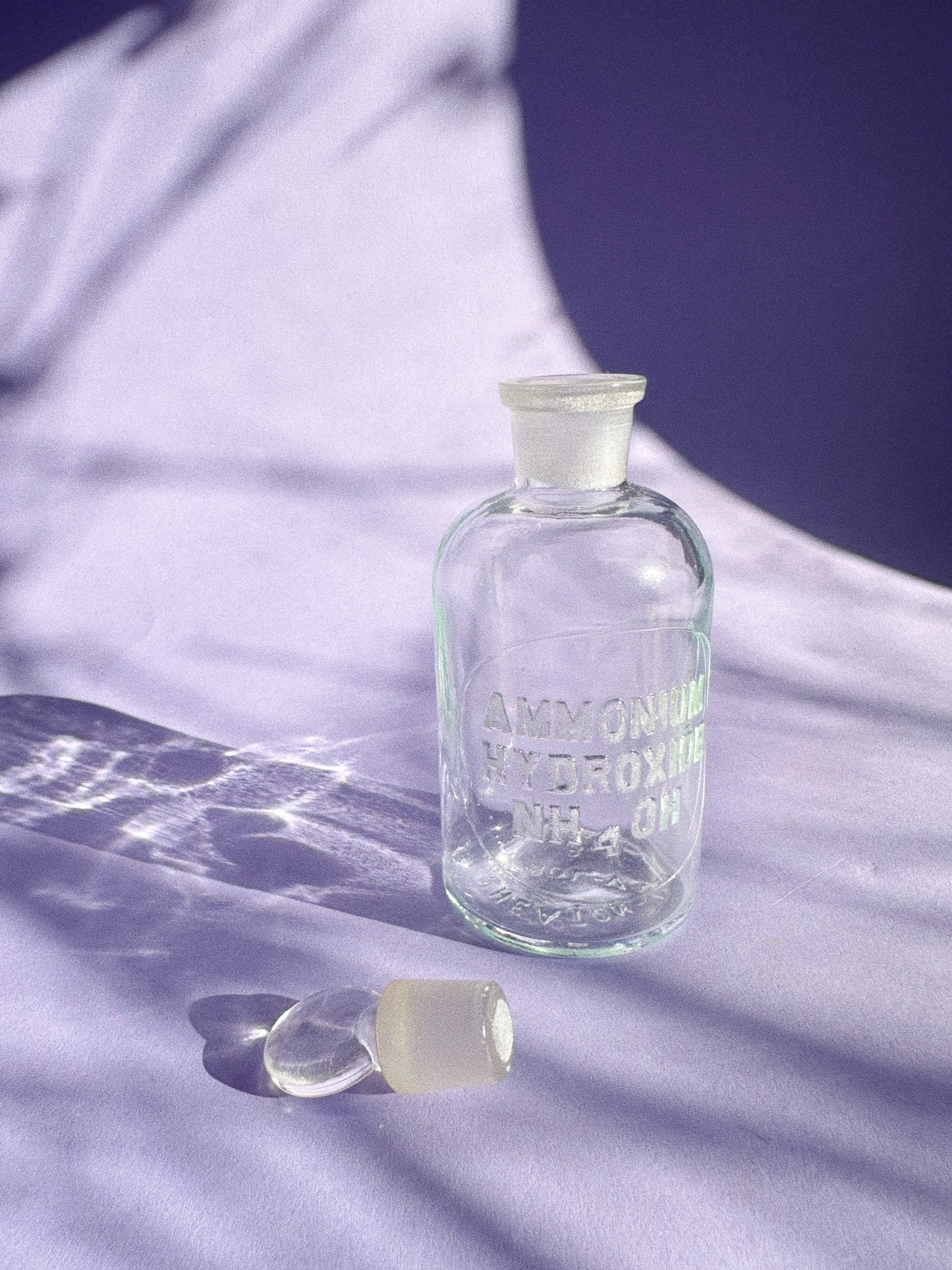 Antique Wheaton Embossed Glass Bottle with Stopper, Ammonium Hydroxide, Glass Apothecary Bottle