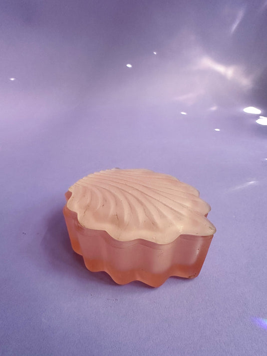 Vintage Frosted Pink Glass Lidded Seashell Trinket Dish