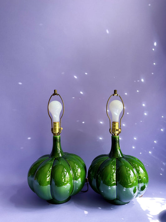 Beautiful Large Green MCM Leviton Glazed Ceramic Lamps