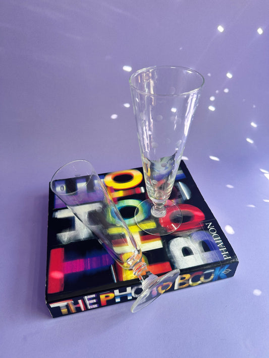 Pair of Anchor Hocking Etched Polka Dot Footed Pilsner Glasses