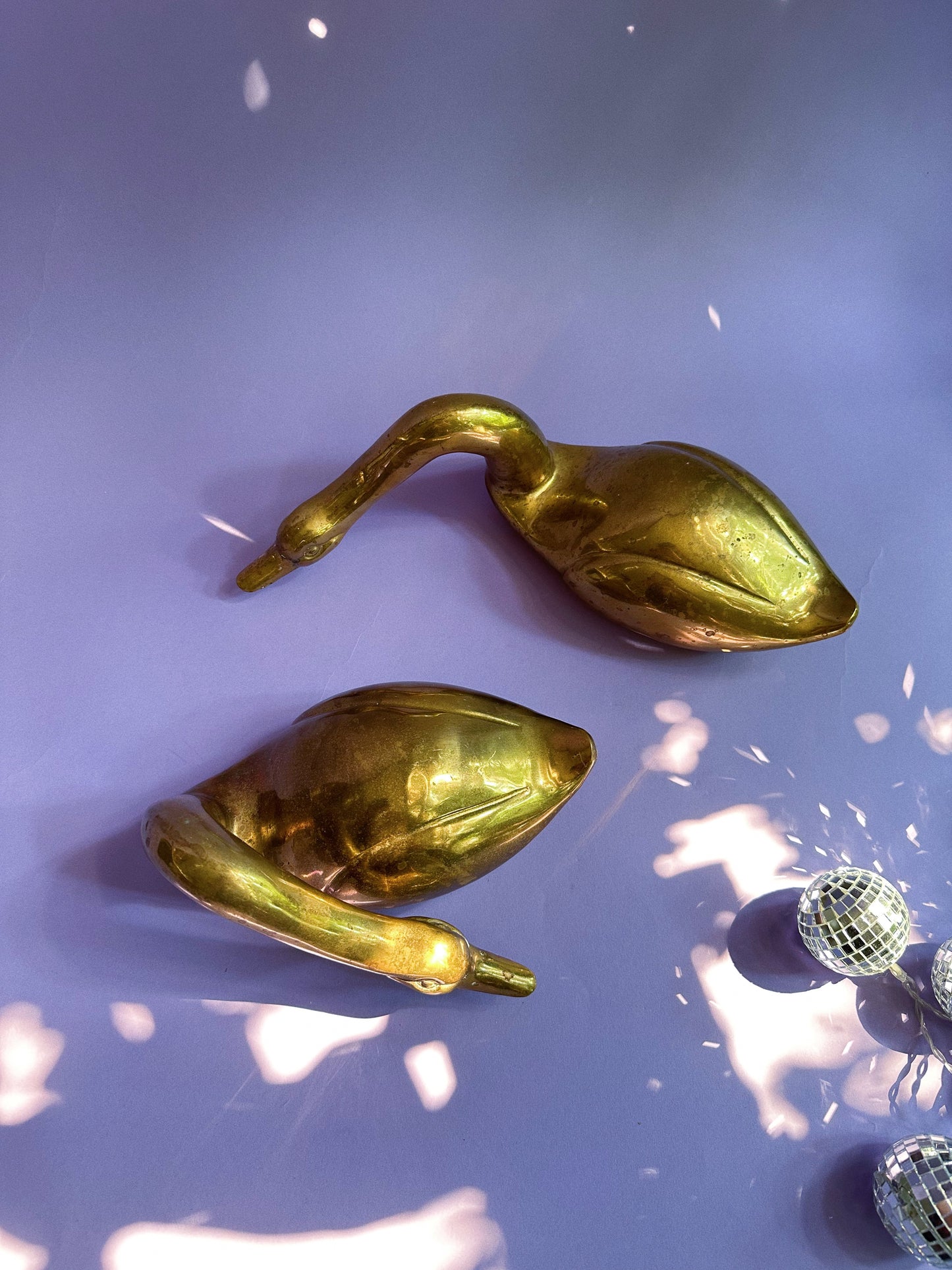 Vintage Pair of Solid Brass Geese Swan Mid Century Brass Intertwined Sculptures