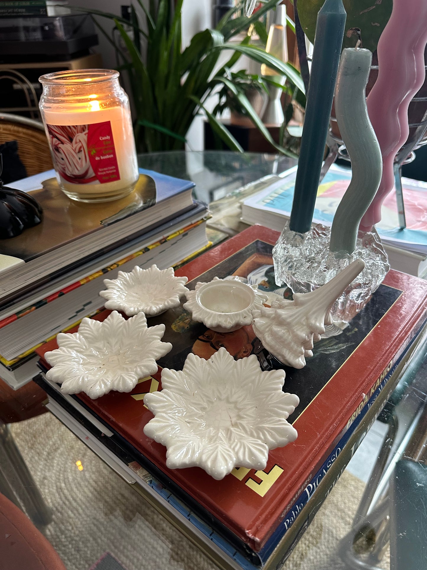 Vintage Stacking Ceramic Christmas Tree Lighter Ashtrays Cream