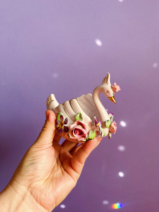 Vintage Pink Porcelain Swan