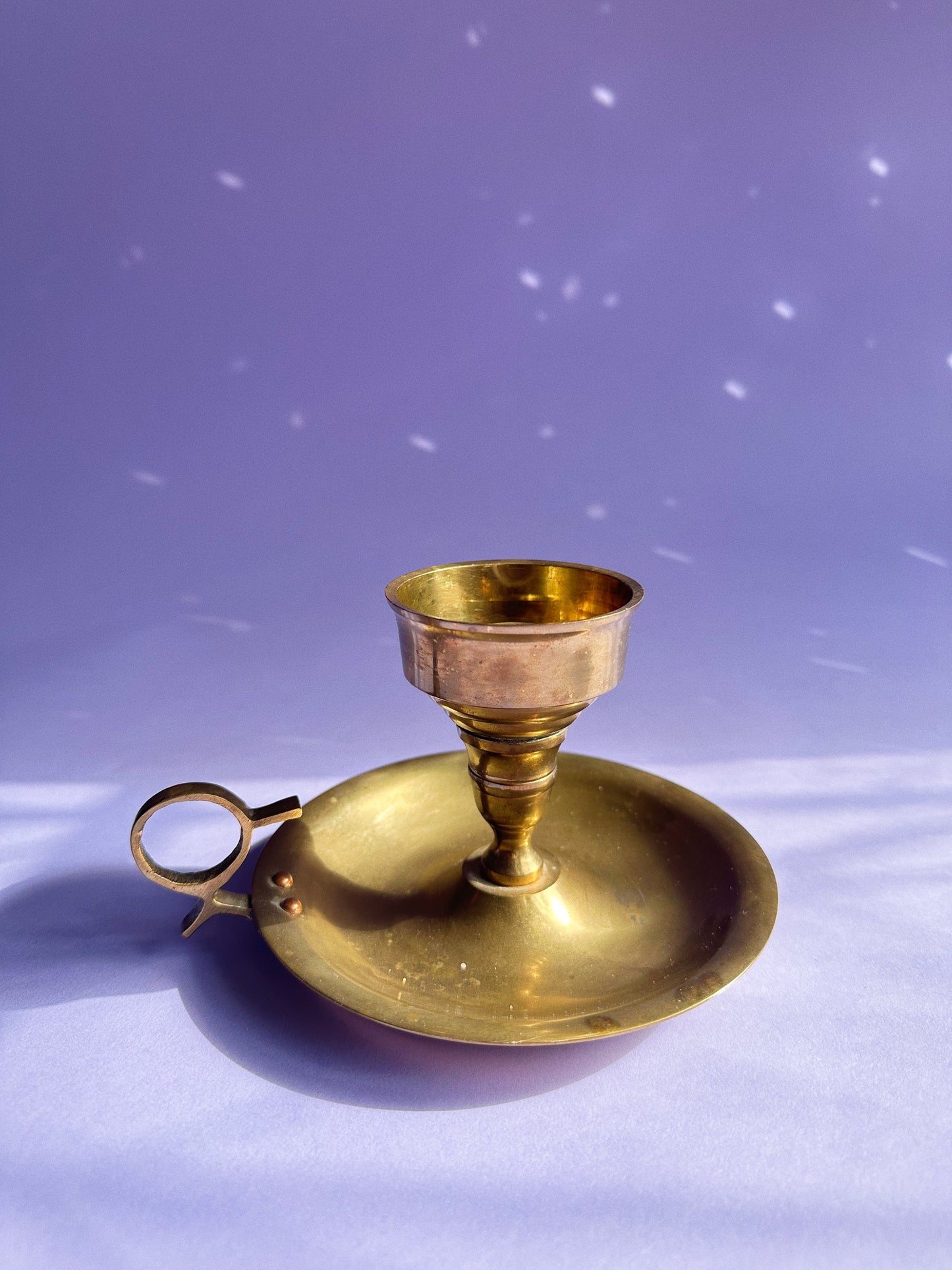 Vintage Brass Chamber Style Finger-Loop Candlestick Holder