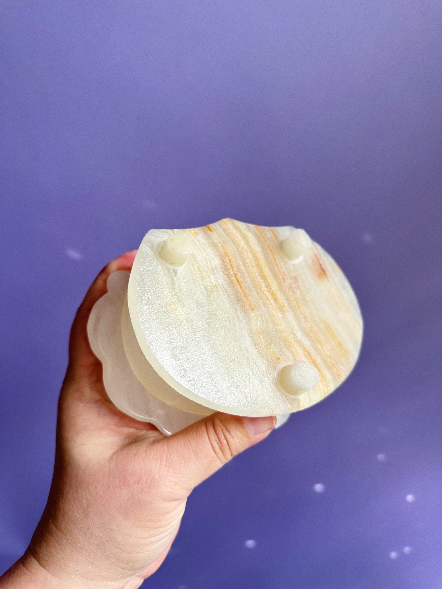 Vintage Onyx Stone Clam Shell Trinket / Jewelry Box Hinged / Lidded