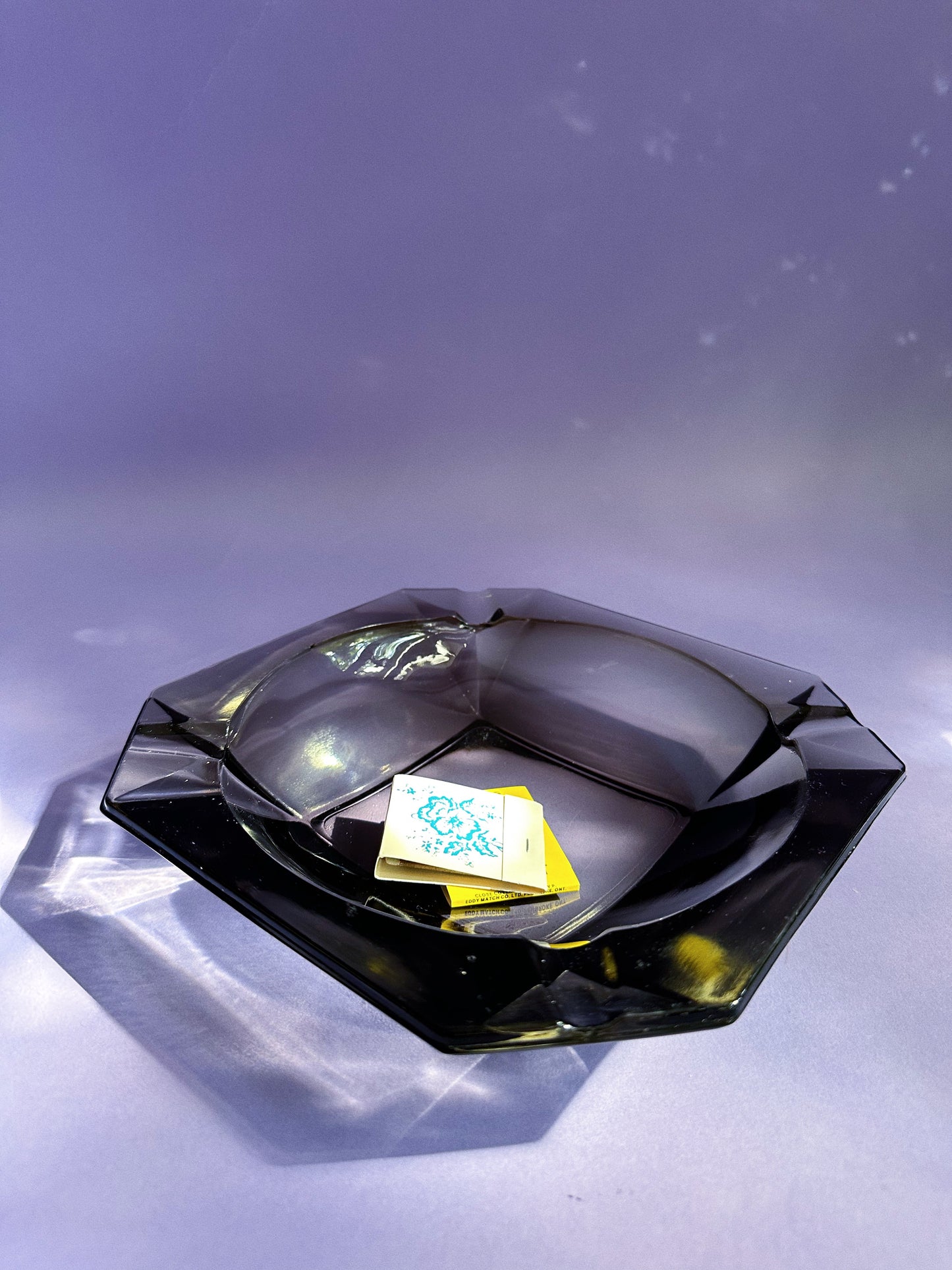 Large Vintage MCM Black Glass Ashtray