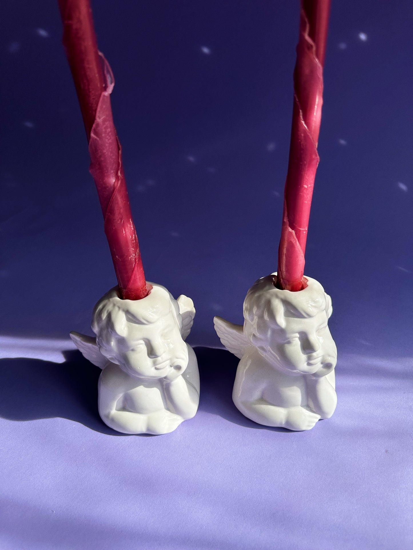 Vintage White Ceramic Cherub Candlesticks