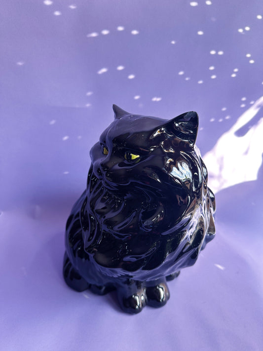 Vintage Large Black Persian Cat w Green Eyes 14” Ceramic Statue Sculpture Figure