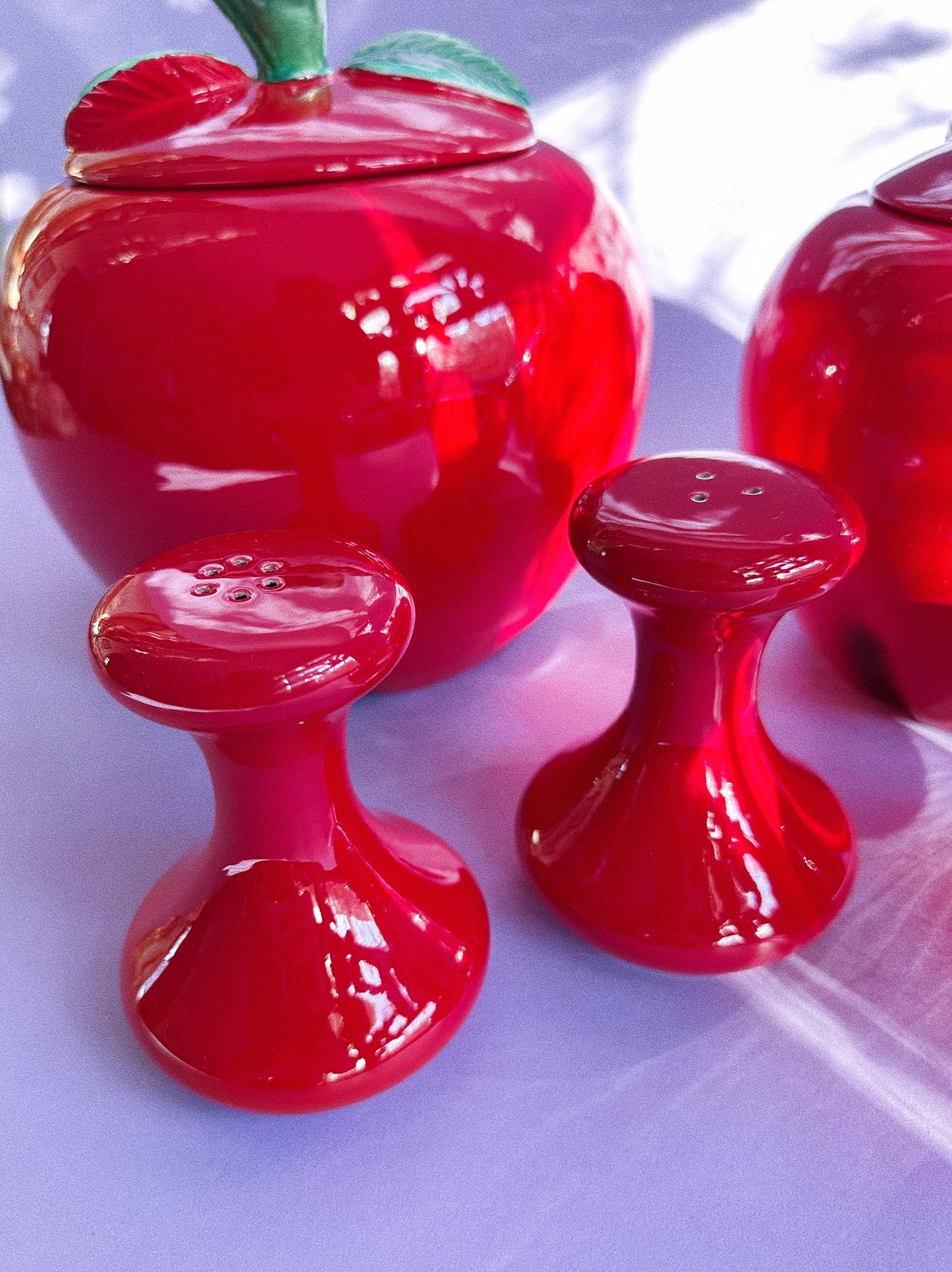 Vintage Red Ceramic Apple Canisters & Salt Pepper Shakers
