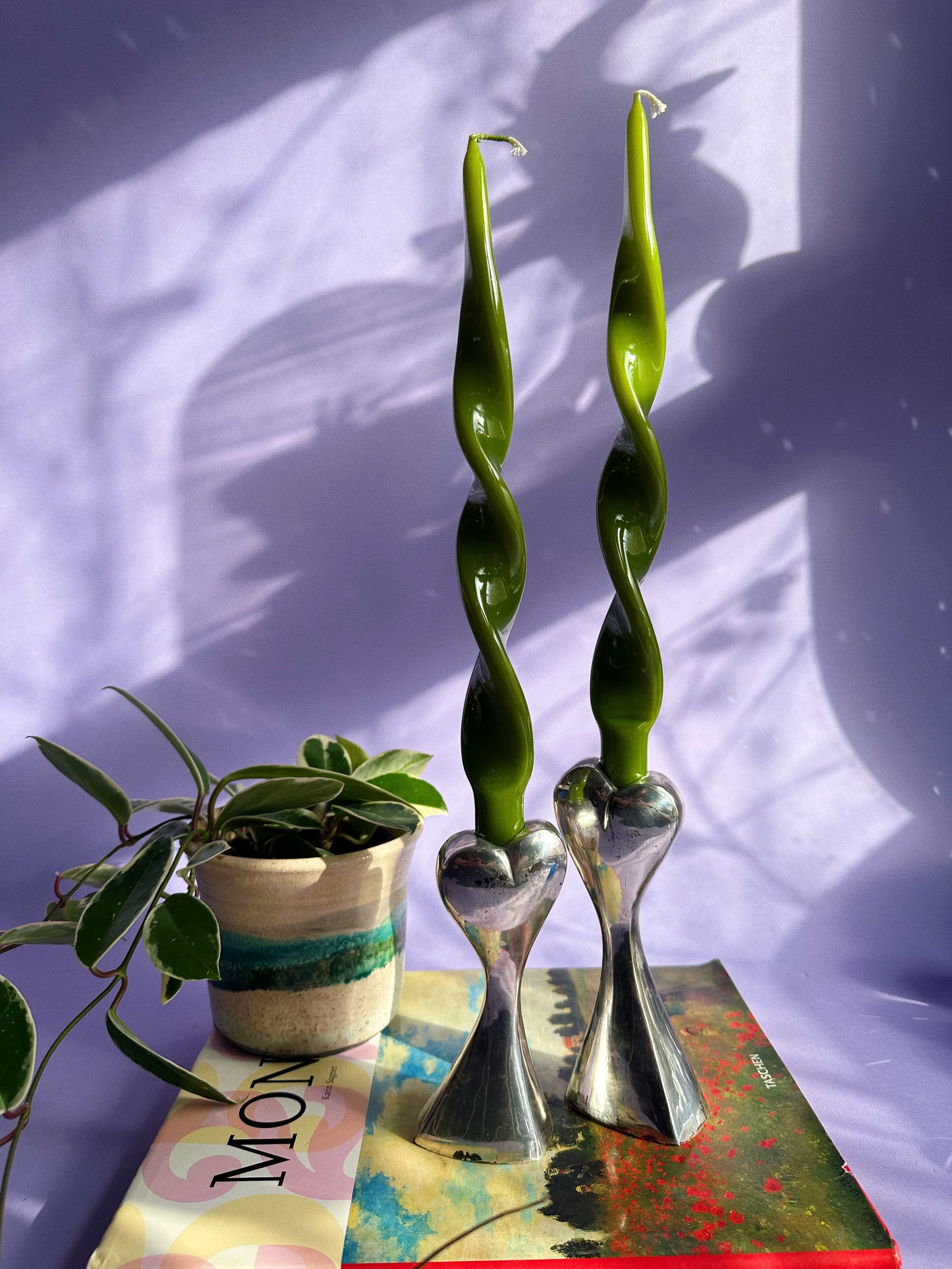 Vintage Teleflora Chrome Heart Shaped Candlesticks