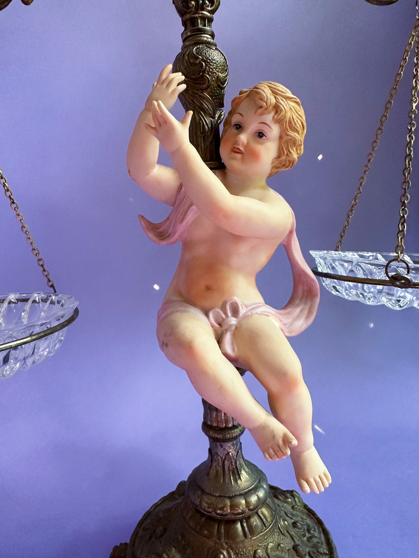 Vintage Large Brass Crystal Prisms Balance-Scales of Justice 24.5”H Cherub