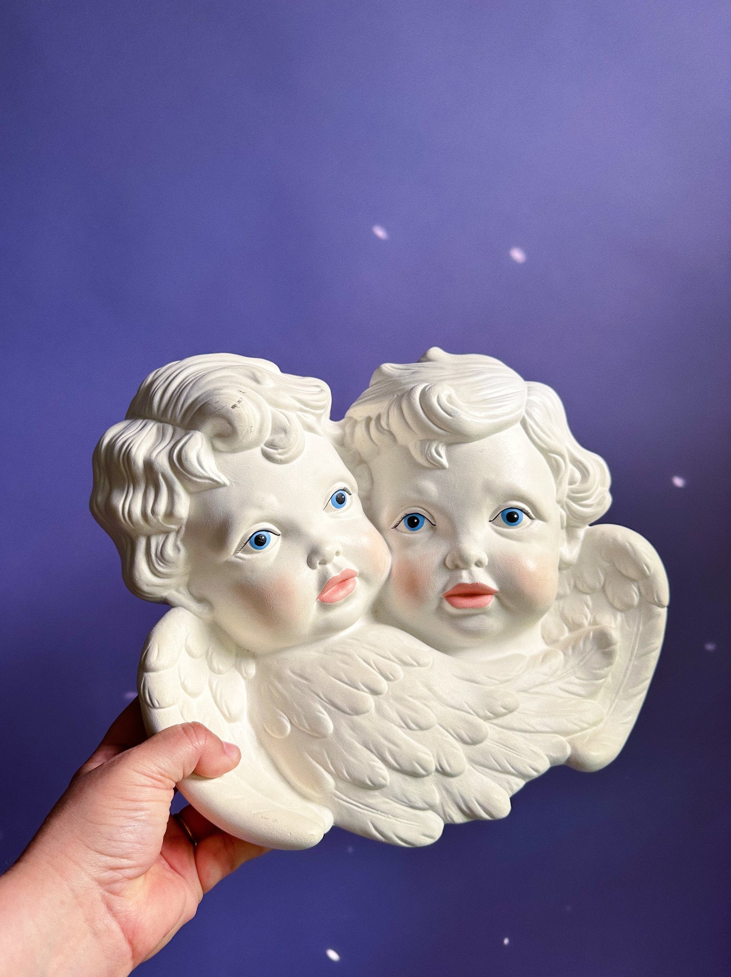Large Pair of Ceramic Vintage 80s Cherubs Wall Hanging