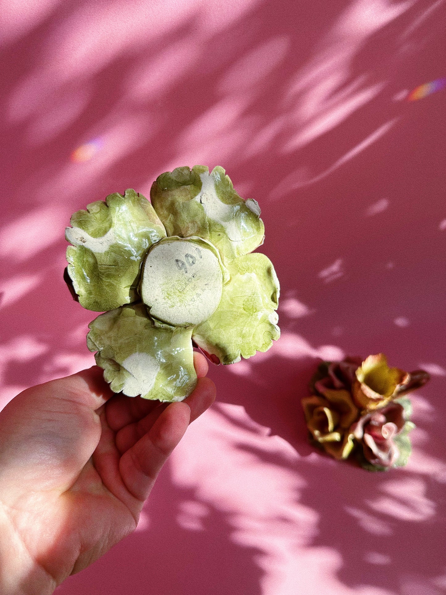 Pair Of Vintage Capodimonte Flower Candle Holder Chamber Candlesticks Italy Made