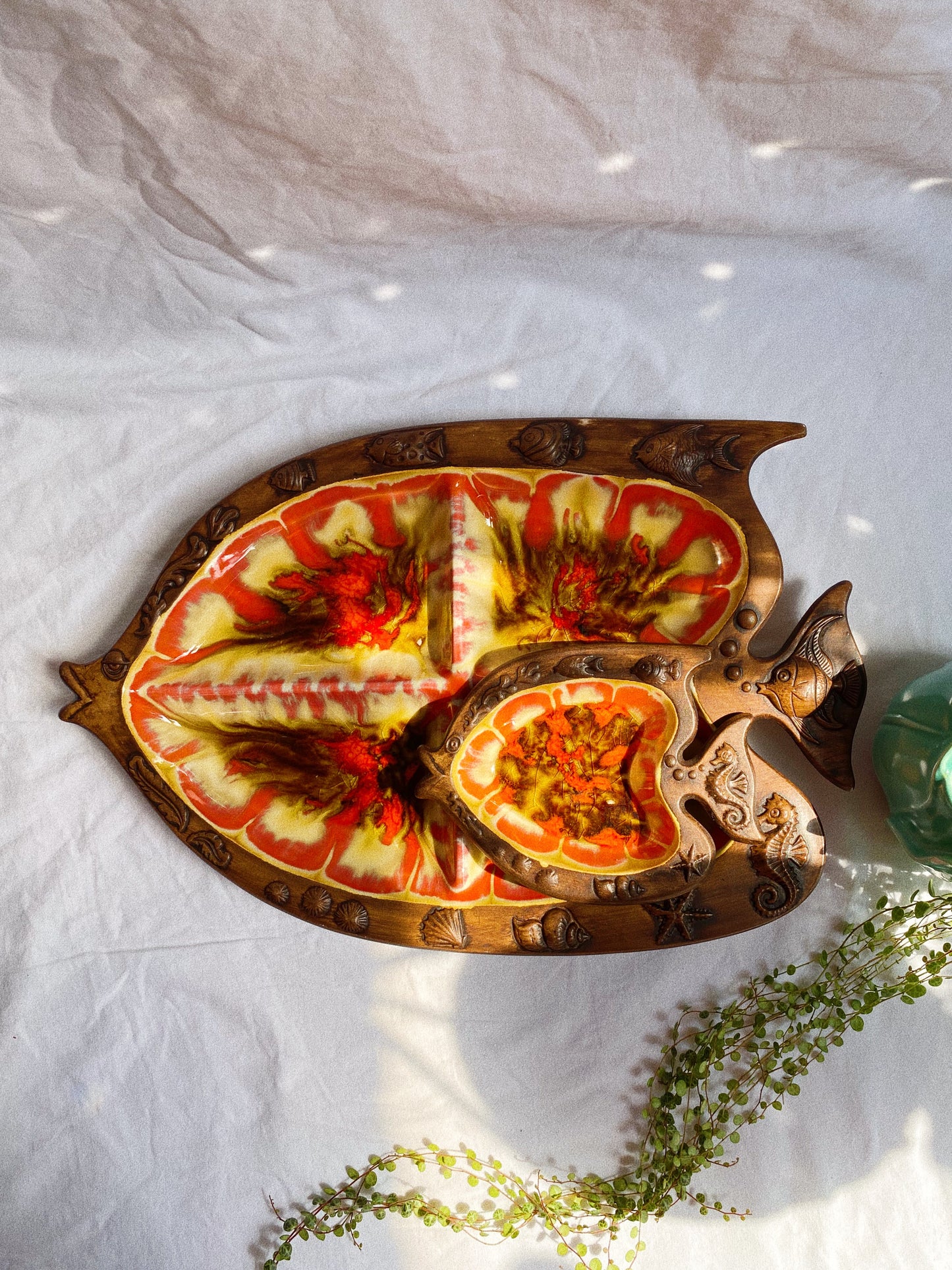 Vintage Treasure Craft Drip Glaze Pottery Fish Serving Dish