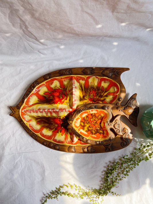 Vintage Treasure Craft Drip Glaze Pottery Fish Serving Dish