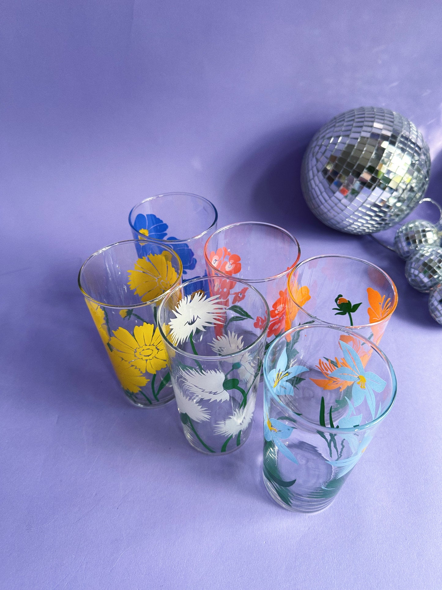 Vintage Set of 6 Libbey Flower Tall Glass Tumblers