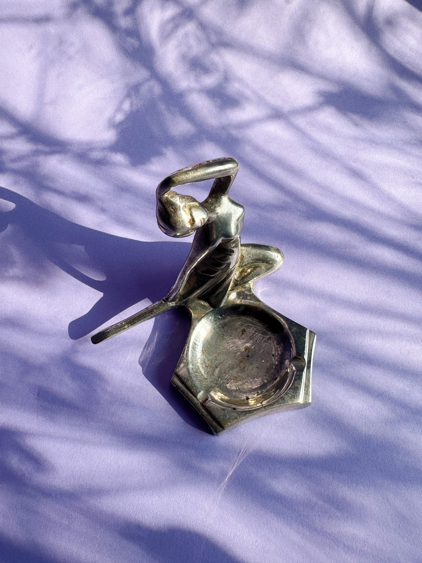 Vintage Rare Art Deco Style Metal Lady Ashtray