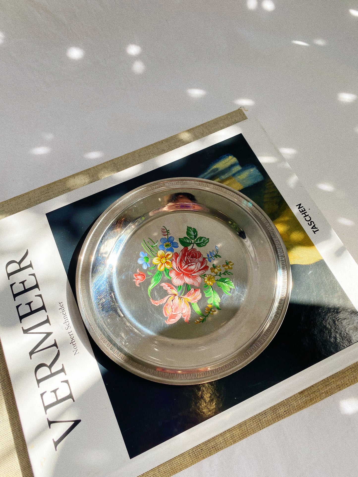 Vintage Stainless Steel Floral Plate