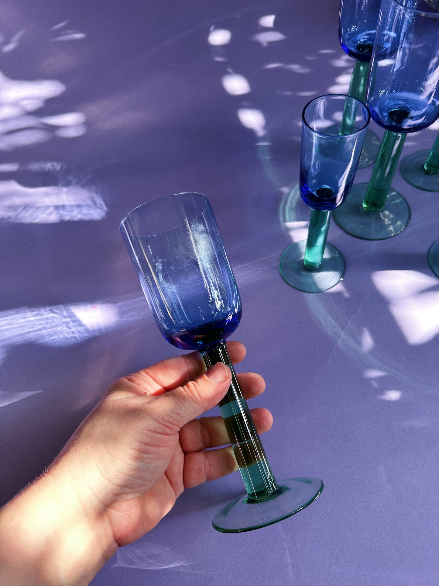 Vintage Scandinavian Wine Glasses Blue and Green 1980s 3 pcs