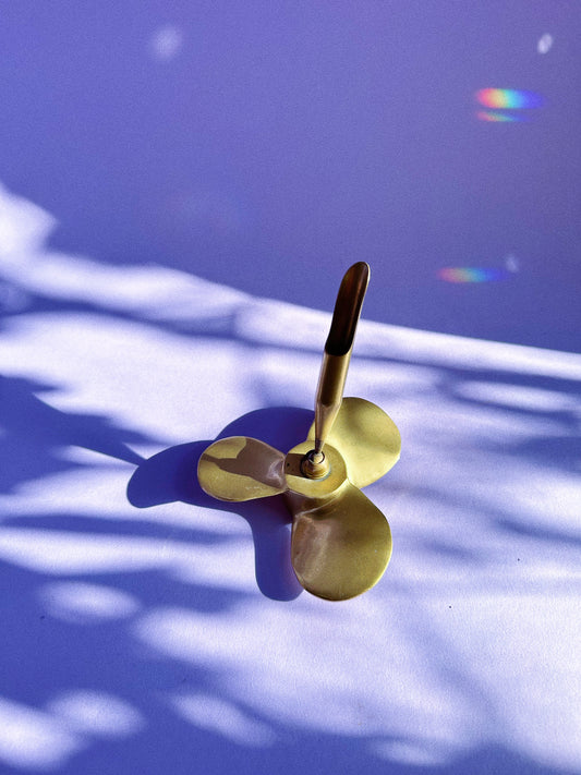 Vintage Solid Brass Propeller Pen / Flower Holder