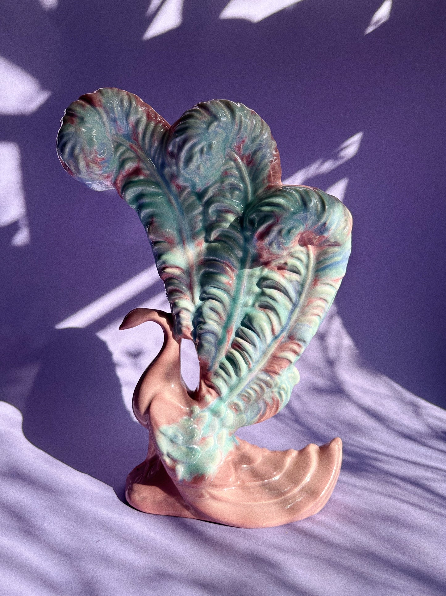 Vintage Royal Haeger Pottery Blue and Pink Large Peacock Vase