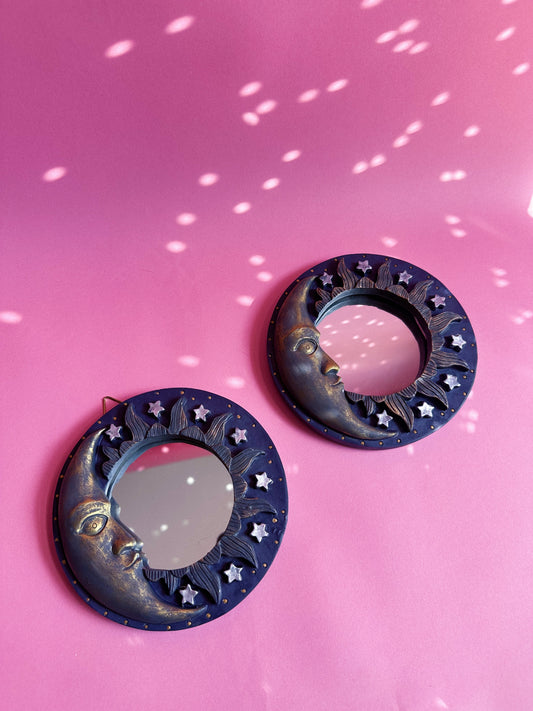 90s Small Vintage Moon Mirrors Wall Decor - Navy Blue