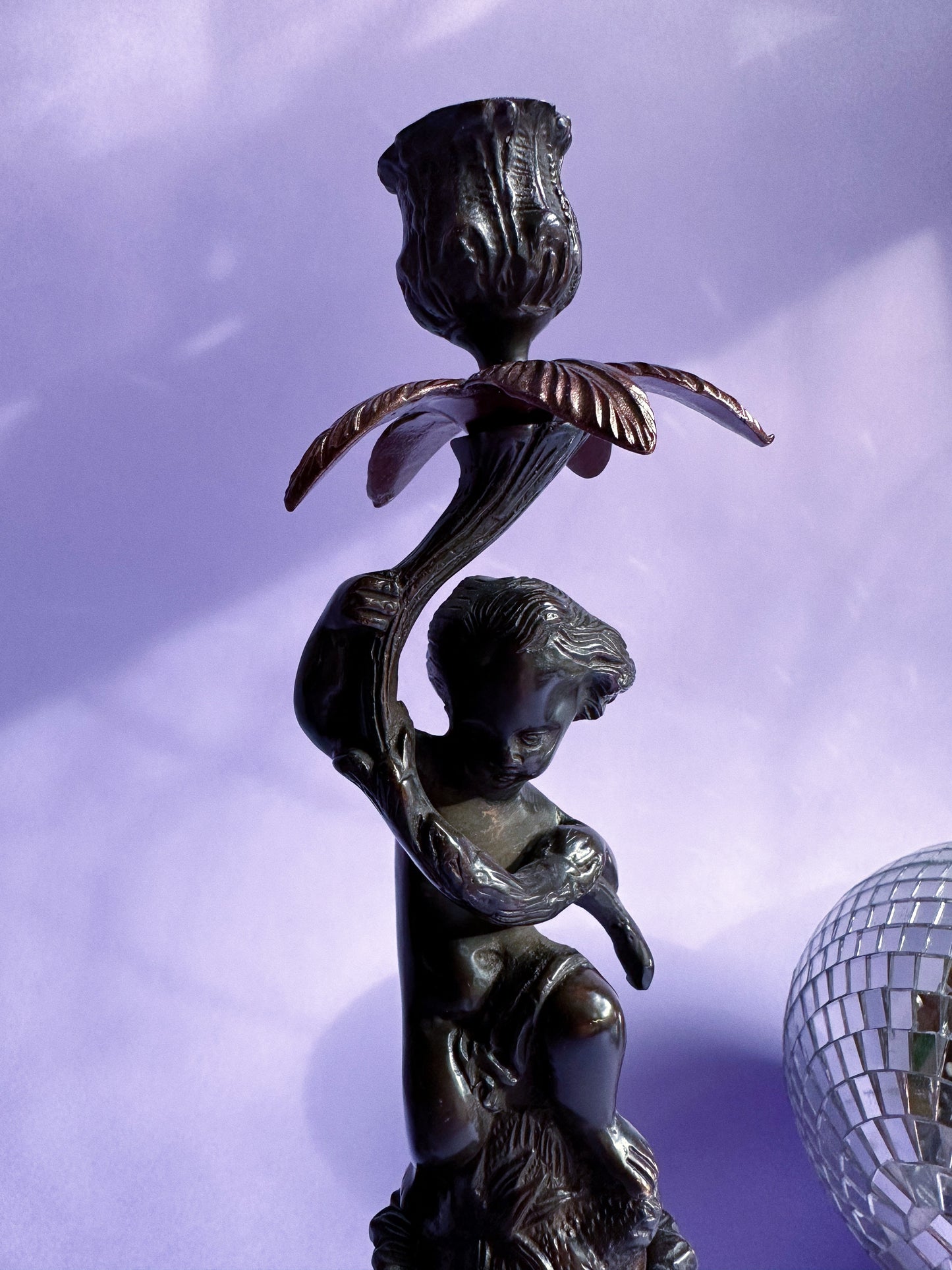 Pair Of Vintage Antique Heavy Cast Metal Cherub Candlesticks