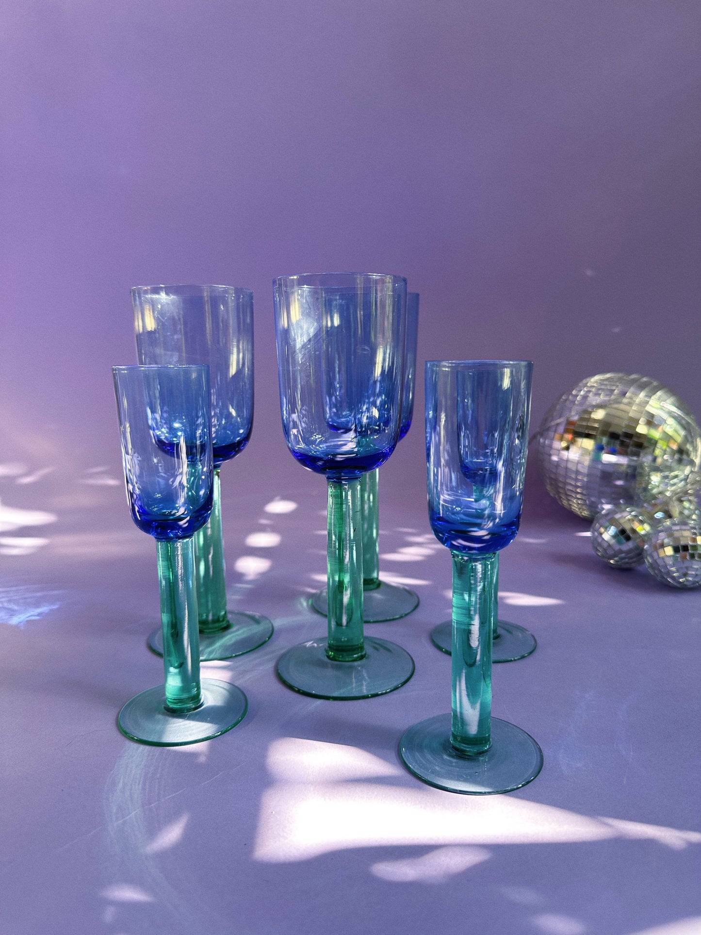 Vintage Scandinavian Wine Glasses Blue and Green 1980s 3 pcs