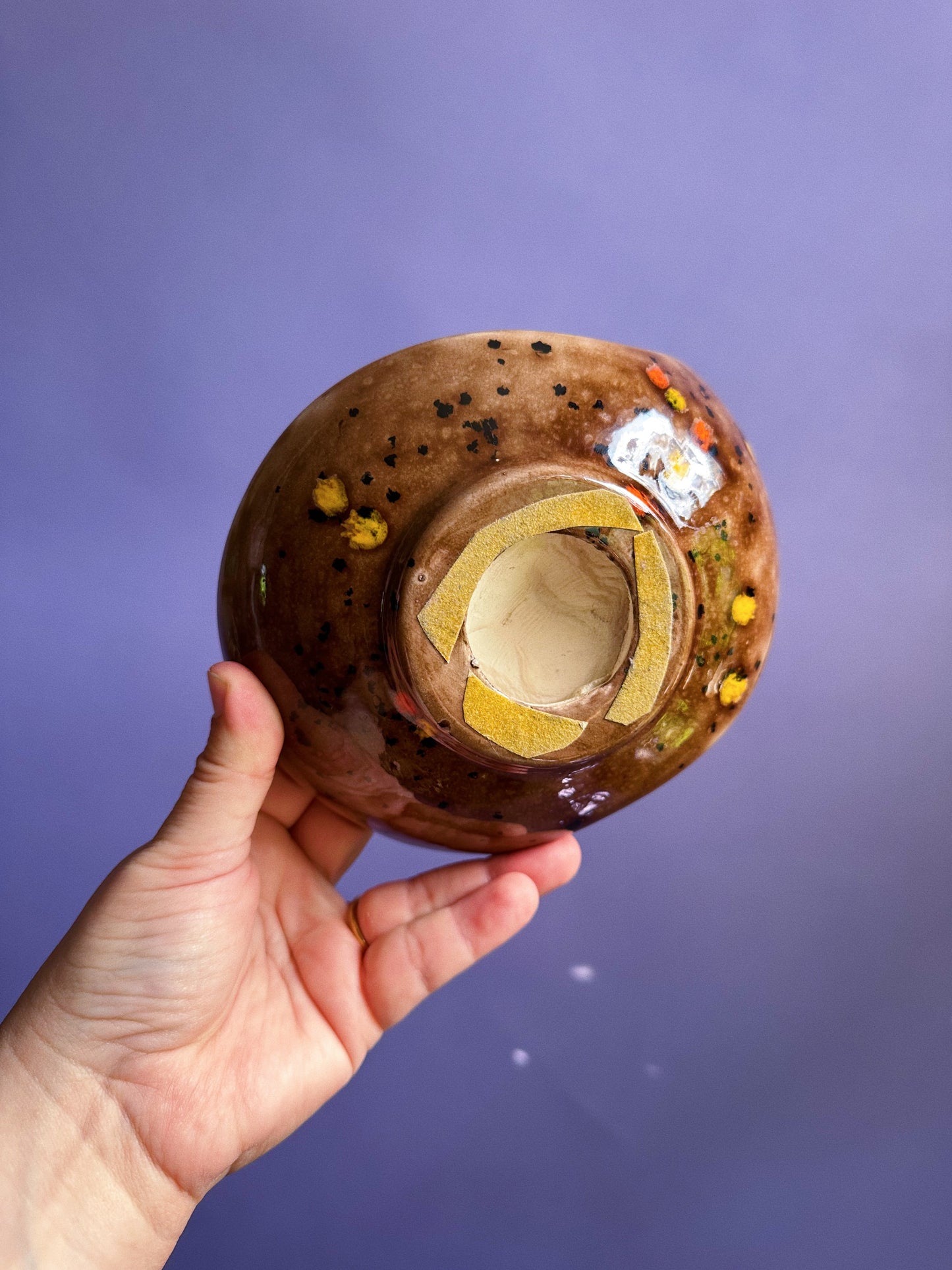 Vintage Glazed Brown Speckled Ceramic Ashtray / Throw Dish