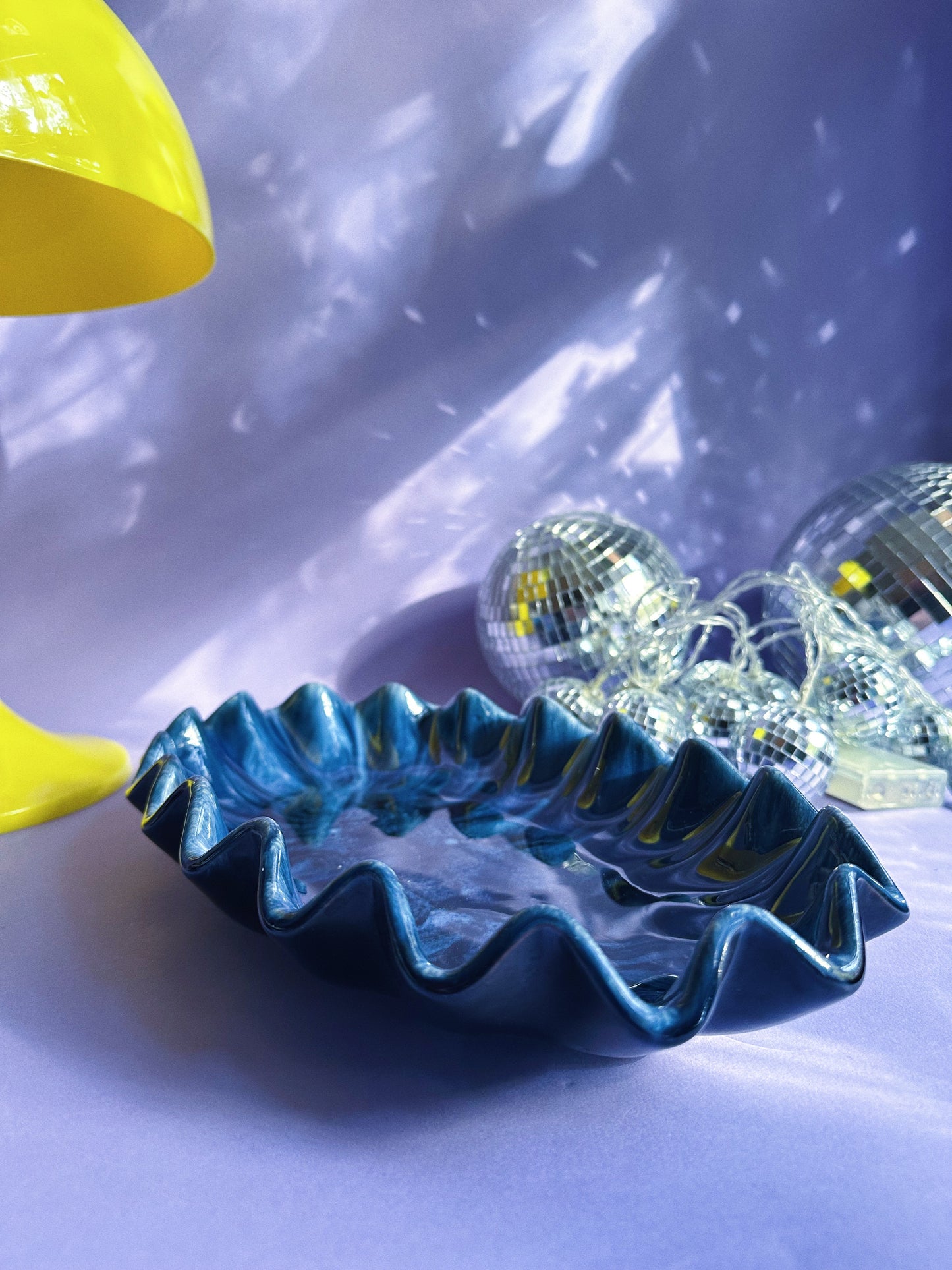 Artisan Made Blue Mountain Pottery Ruffled Dish Blue Dripped Glaze