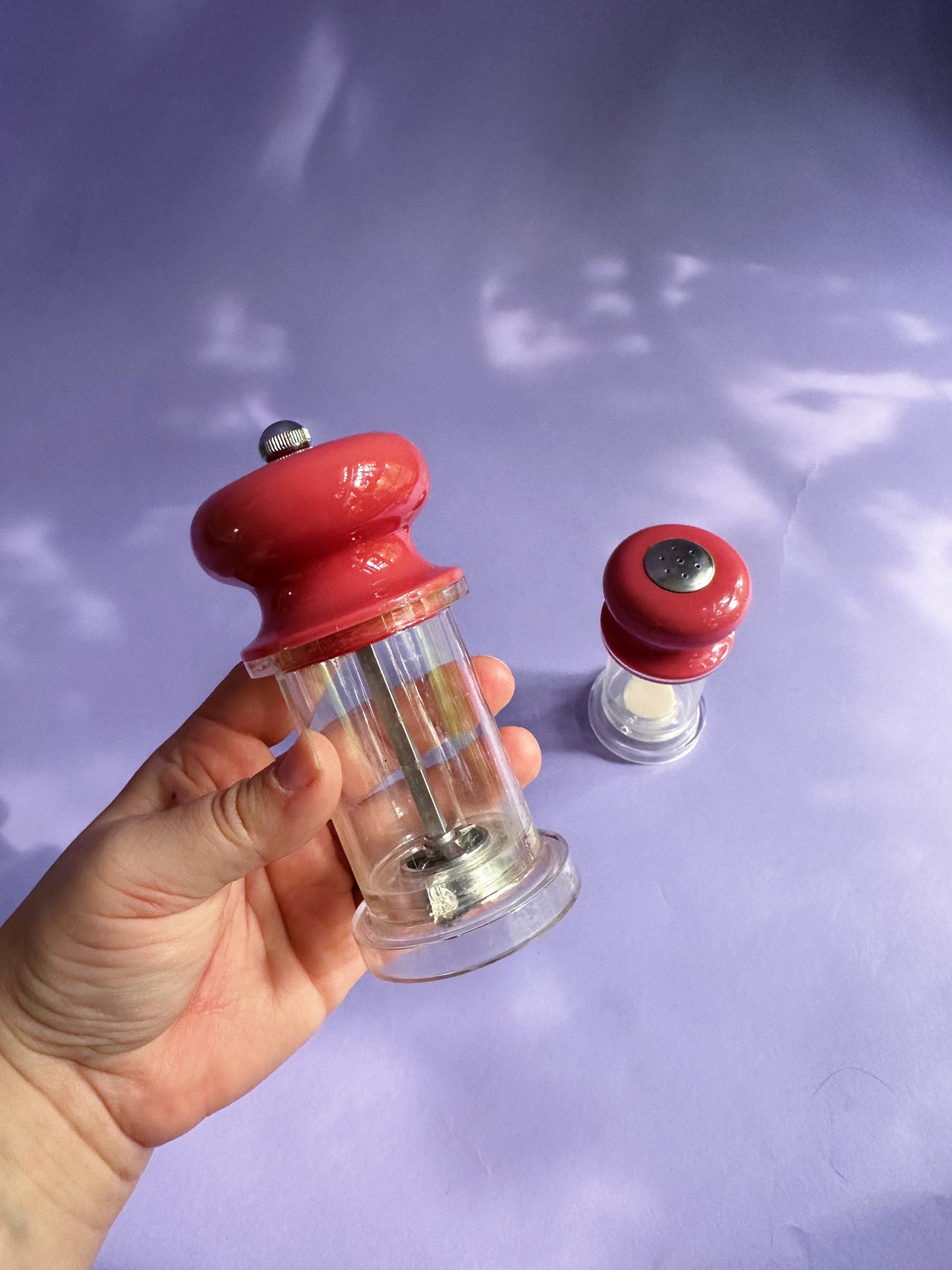 80s Vintage Lucite Dusty Rose Salt Shaker and Pepper Grinder