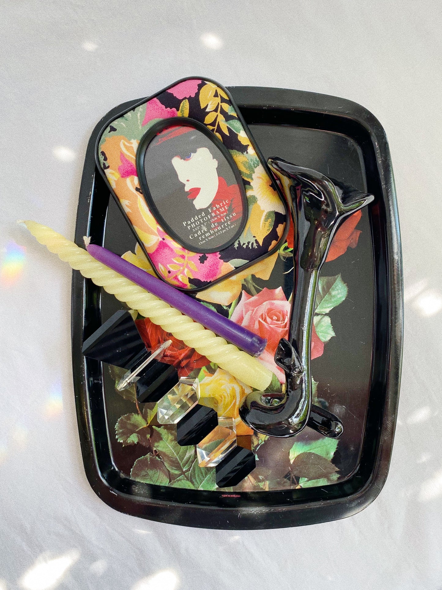 Vintage Black & Floral Metal Worcester Ware Tray