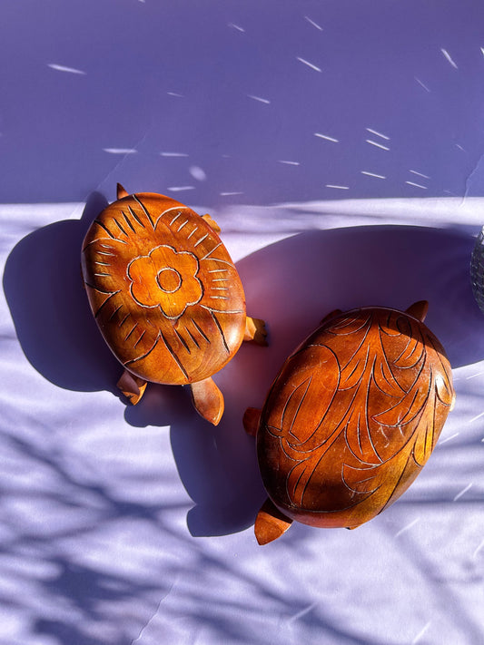 Vintage Large Handcarved Wooden Turtle Boxes