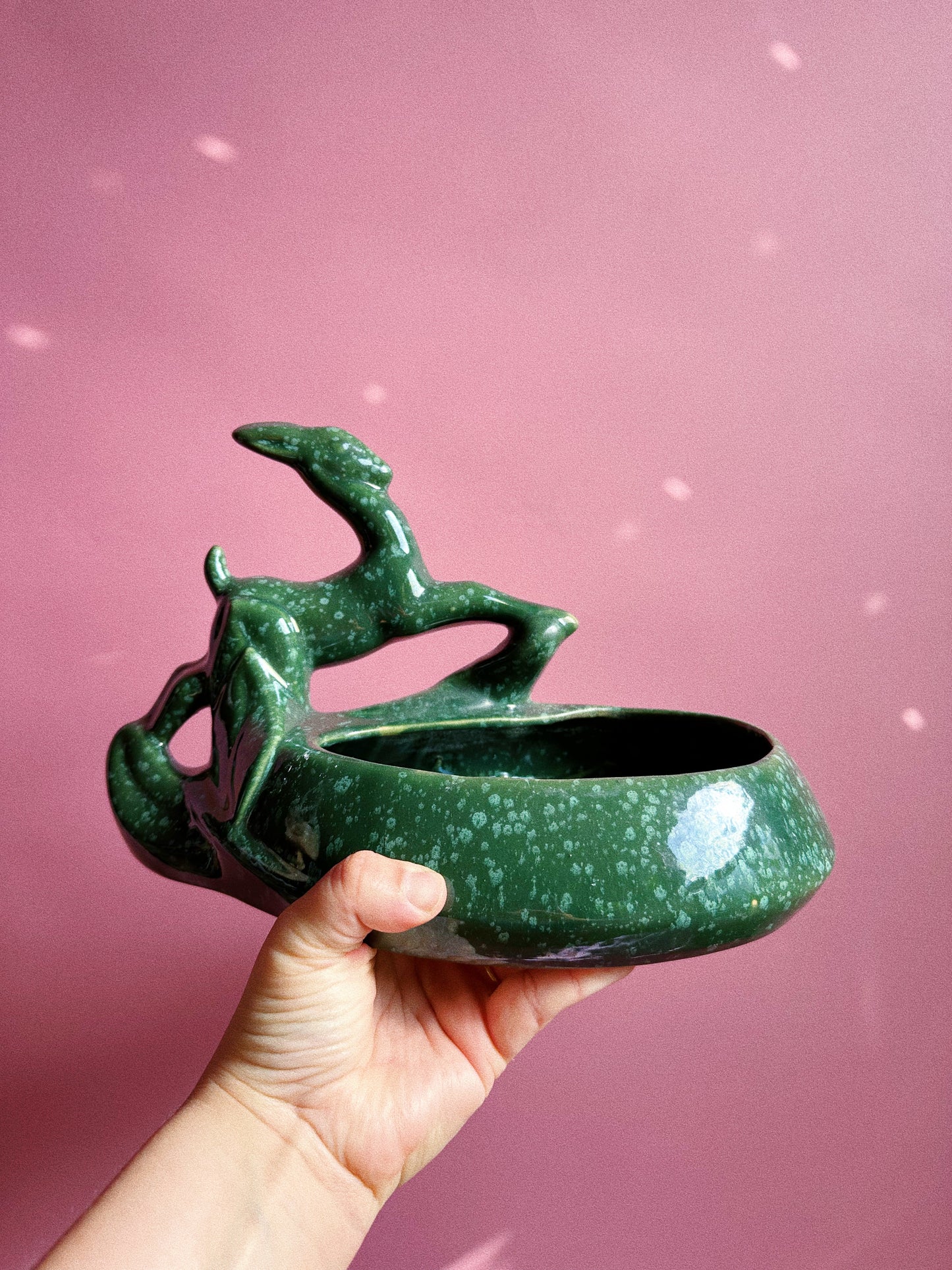 Vintage MCM Green Speckled Impala Pottery / Planter